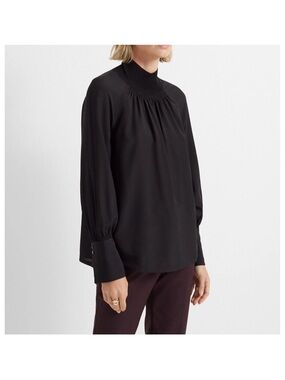 Club Monaco Elegant Black Smocked-Neck Blouse